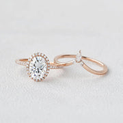 Oval Moissanite Halo Engagement Ring with Curved Stacking Band Mapple Gems